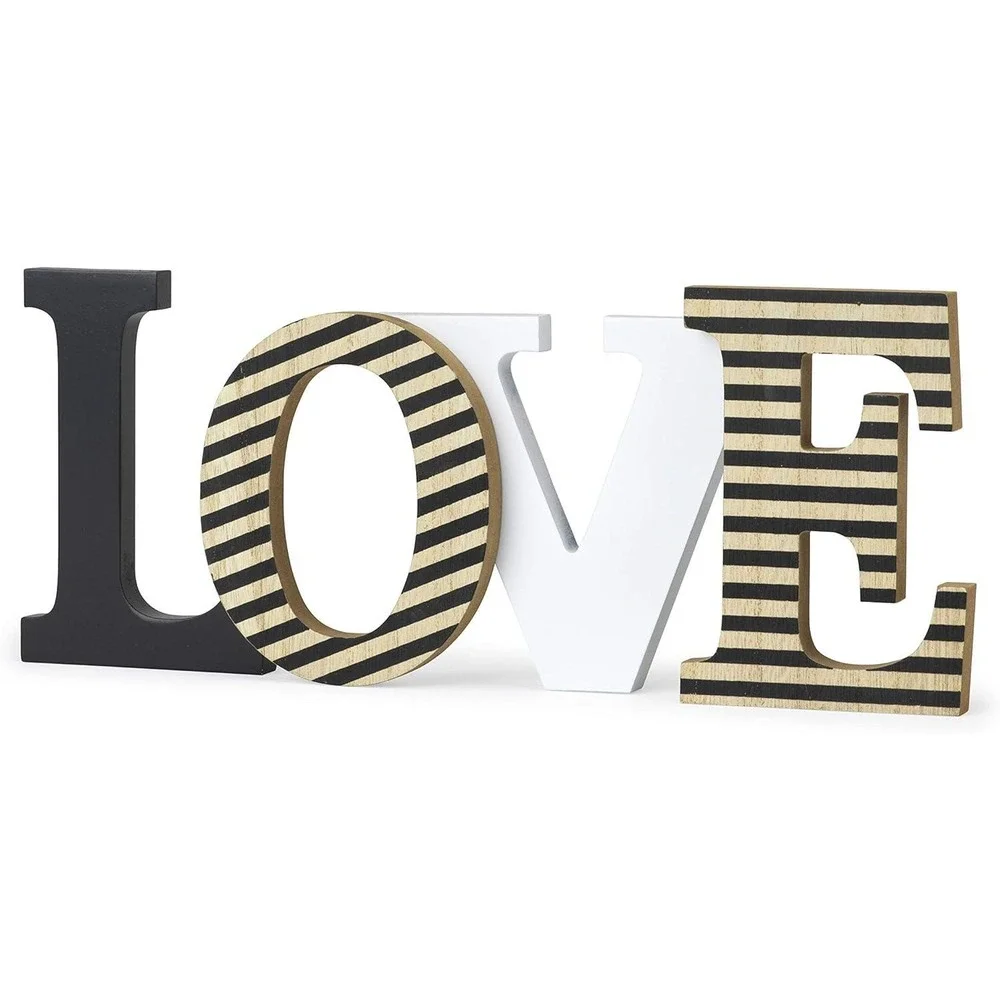 Striped LOVE Sign | Mixed Letter Wooden Tabletop Accent | Modern Farmhouse Style